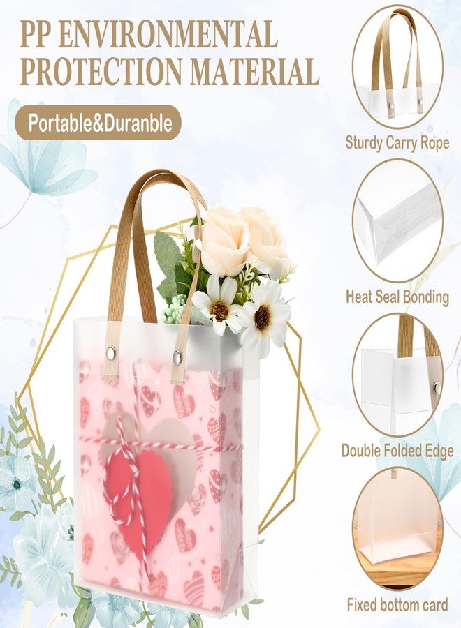 Qilery 50 Pcs Clear Frosted Gift Bags with Handles, 5. 9 x 5. 1 x 2. 36 Inches Small Plastic Frosted Bags Reusable Transparent Goodie Gift Wrap for Wedding Boutique Event Birthday Party Favors - Image 4
